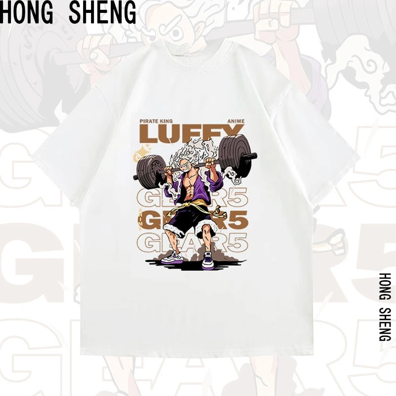 

Anime ONE PIECE One Piece Luffy Tide Short-sleeved T-shirt Men's Summer Tide Brand Loose Front Shoulder Summer Clothes