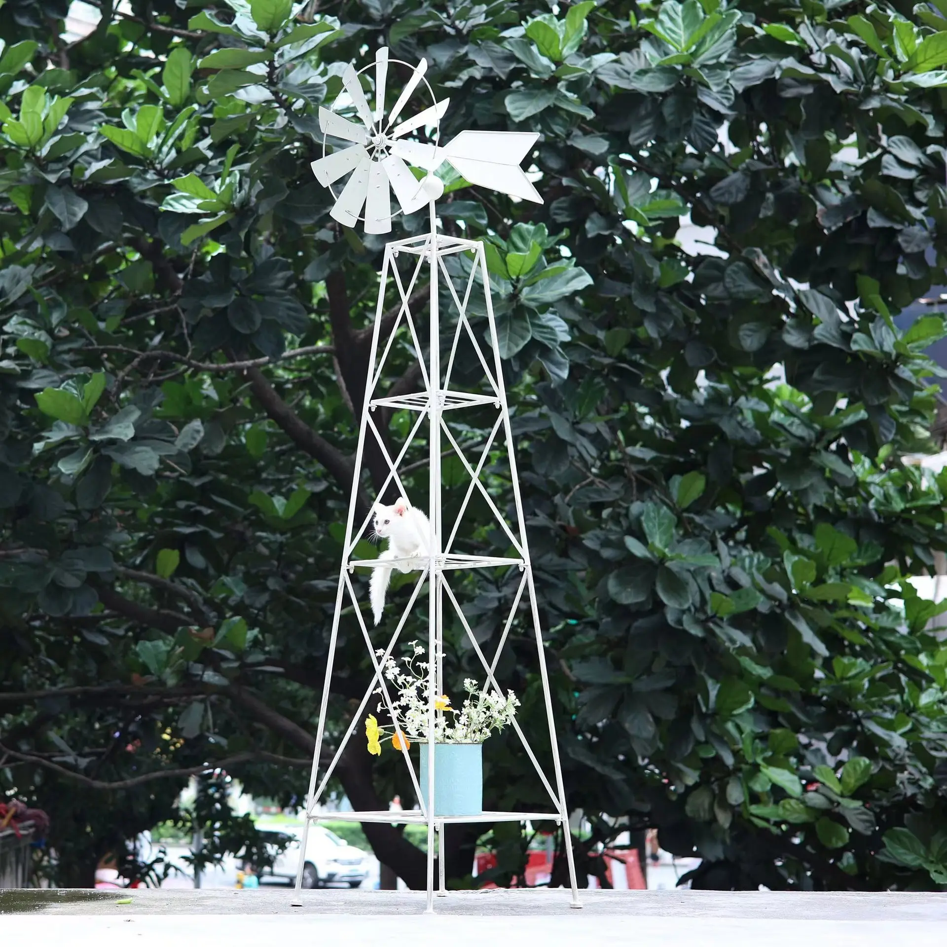 Modern simple wrought iron windmill flower stand decoration rotating outdoor garden balcony floor-to-ceiling multi-layer