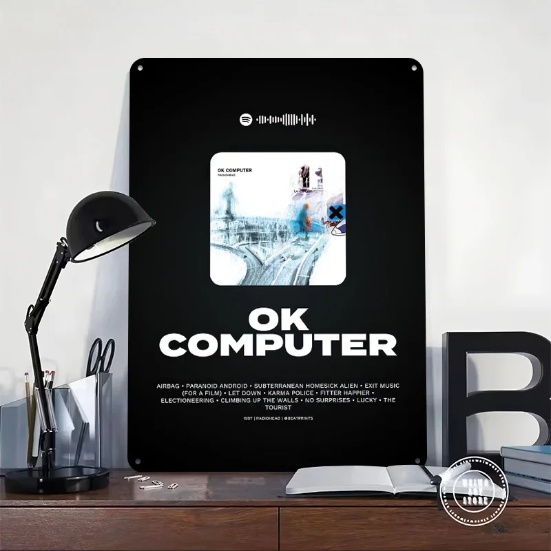 Radiohead - OK Computer Album Art Personalized 3D Textured Metal Poster Wall Art Vintage Tin Signs for Home Decor Ornaments Room