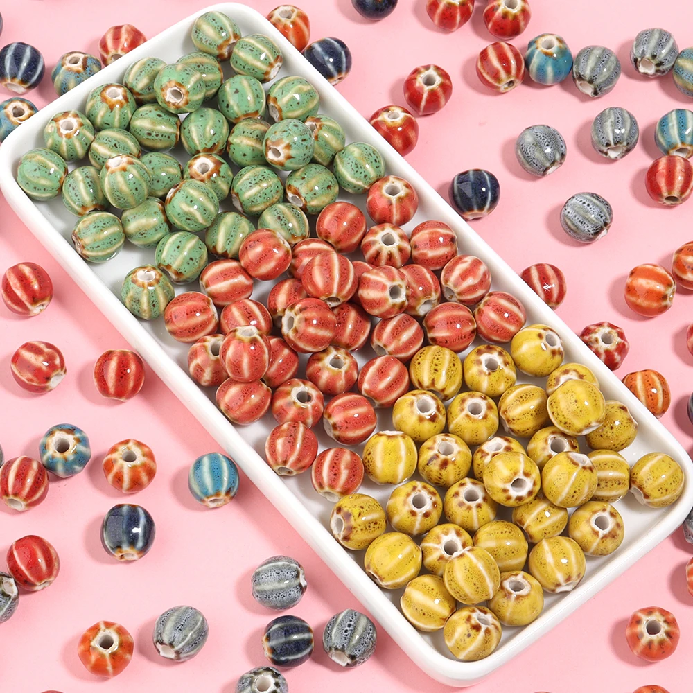 20Pcs 12mm Ceramic Round Beads Colorful Glazed Striped Porcelain Beads For DIY Exquisite Bracelet Necklace Jewelry Accessories