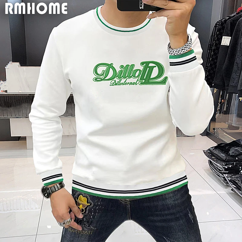 Green Mens Sweater Rhinestone Decorate Male Hoodies Versatile Man Top Winter Trend Causal Slim Fashionable Retro Men's Clothing