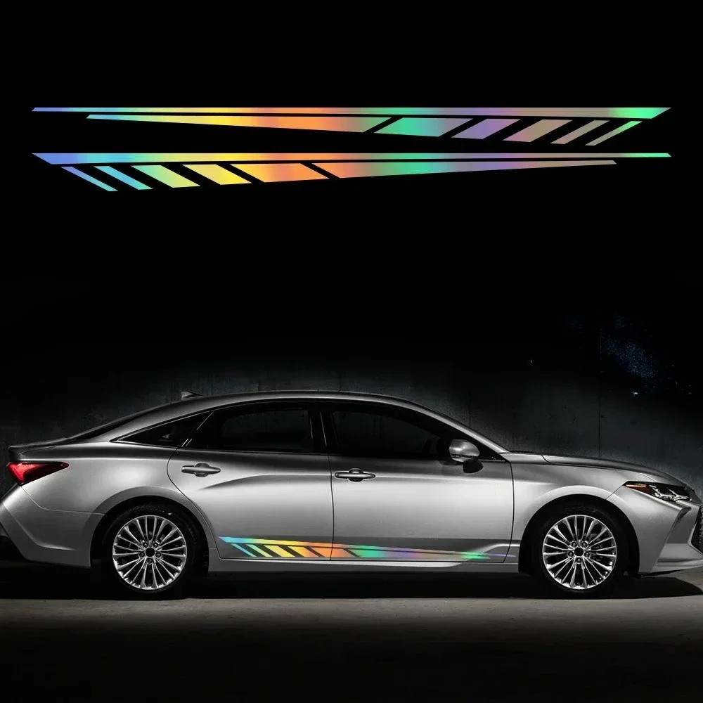 2PCS Racing Sports Car Stickers Long Striped Auto Door Side Skirts Vinyl Decal Auto Body Styling Decoration Stickers Accessories