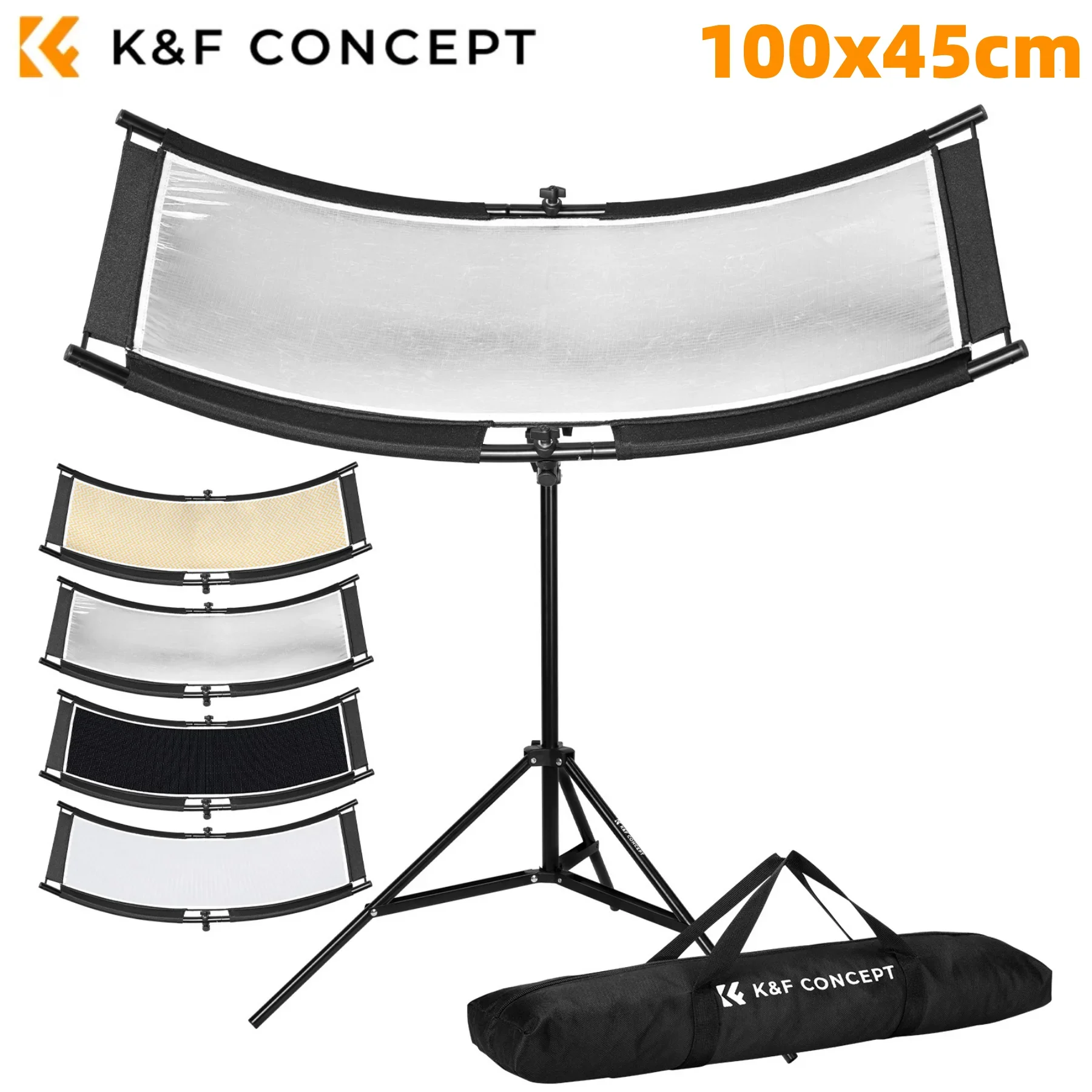 K&F CONCEPT 180x60cm/100x45cm U-vormige gebogen reflector met 4-in-1 reflecterende stof 1,9m/1,5m lichtstatief fotografie studio