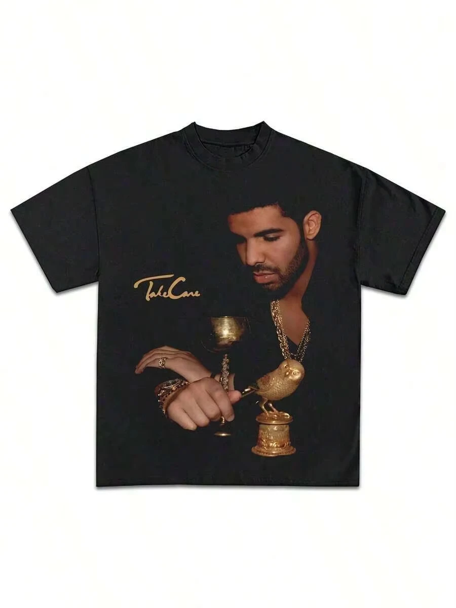 Drake Take Care Graphic Music Fan Black T Shirt, Casual Soft, Pure Cotton 220g Pattern Printed T