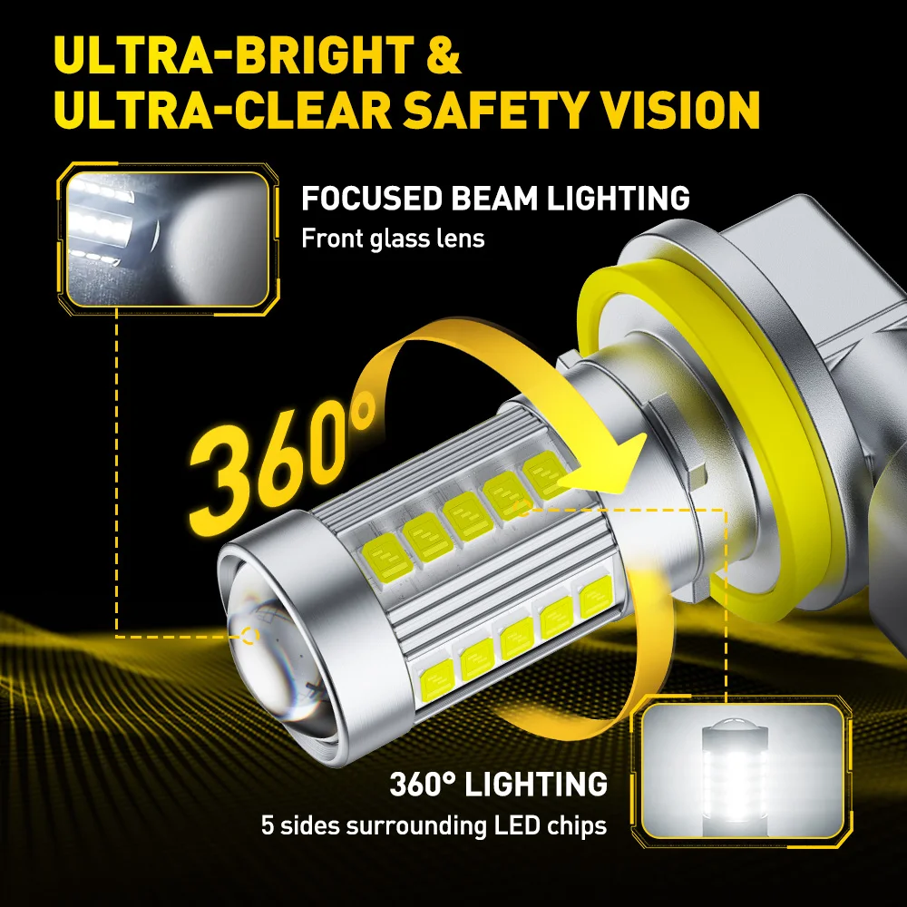 AUXITO 2x حجم صغير H11 H16(JP) LED أضواء الضباب 6500K أبيض H8 H9 9006/HB4 H10 LED مصباح قيادة لمبات 3000K أصفر DRL مع عدسة #4