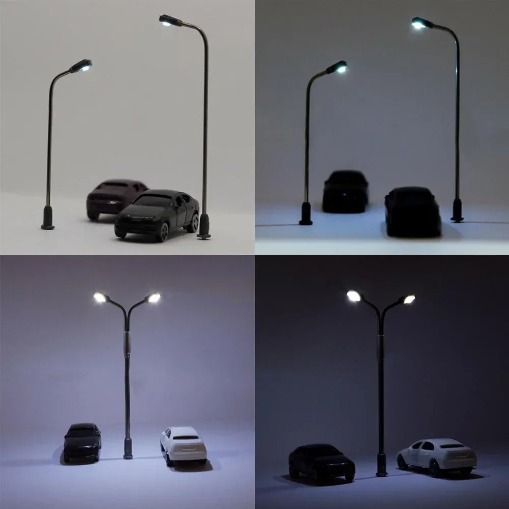 6/12pcs 1:250 Scale Miniature Metal Street Lamp Model 3V~12V Led Lights Diy Building Sand Table Adjustable Lamp Railway Scene