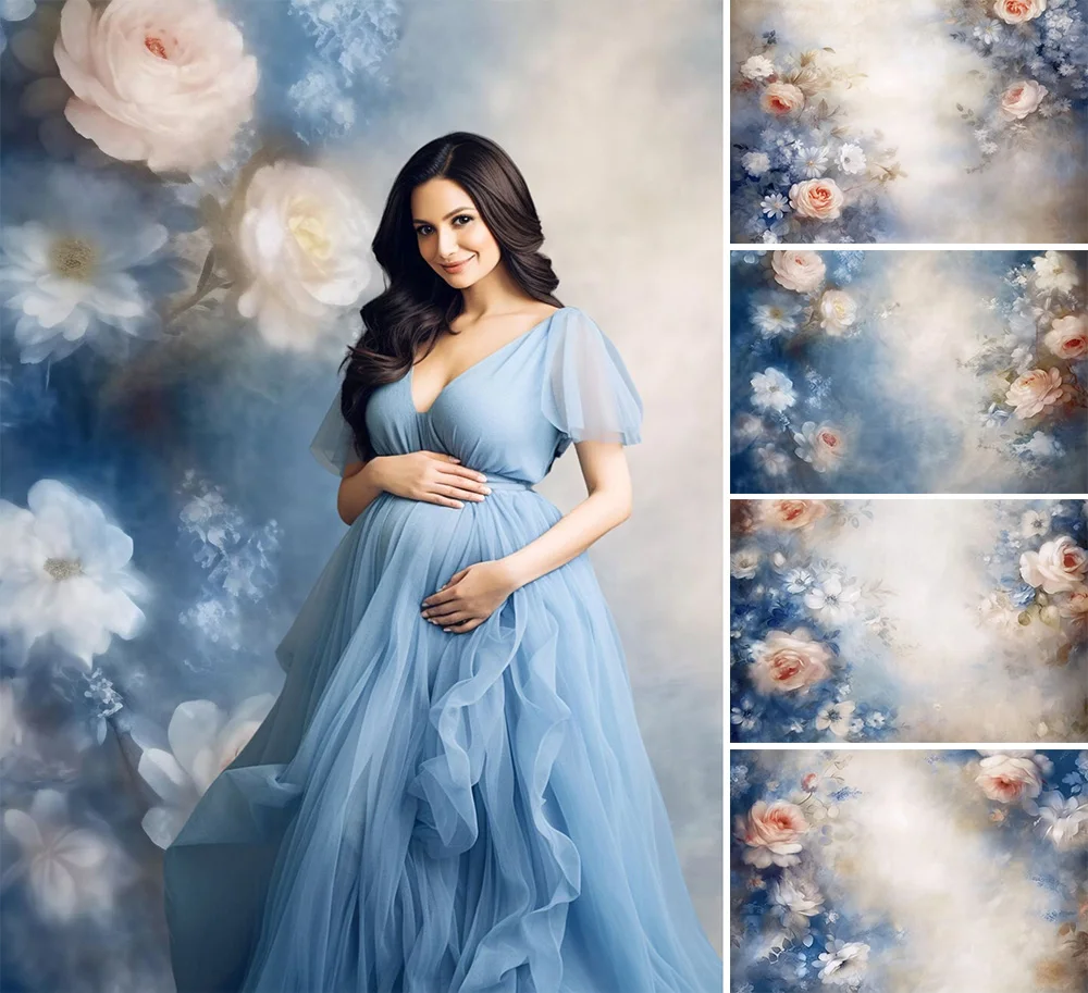 

Mehofond Photography Background Dreamy Oil Painting Blue Floral Adult Wedding Maternity Art Portrait Decor Backdrop Photo Studio