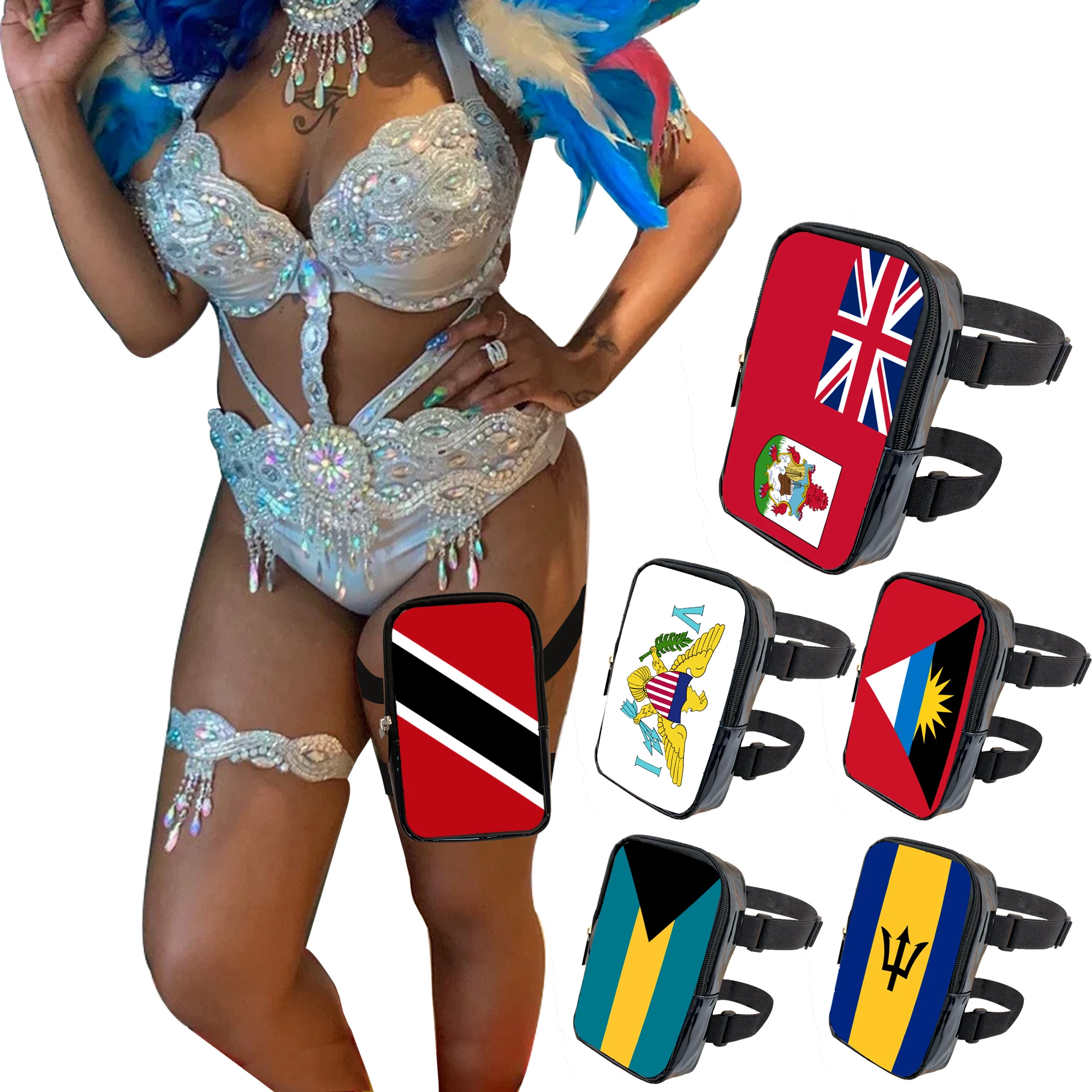 Damen Karibik Karneval Beintasche Drei-in-Eins verstellbarer Riemen PU Hüfttasche Oberschenkeltasche für Festival Modeaccessoire