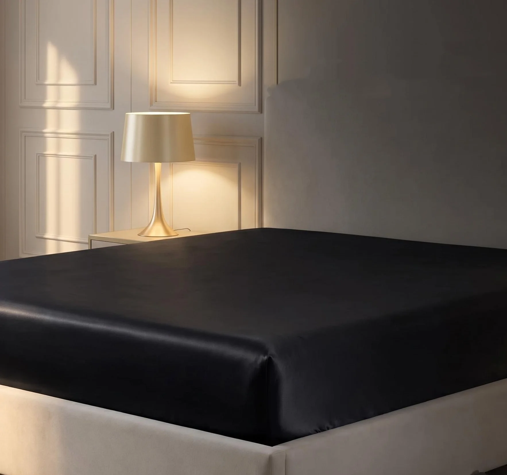 1Pc  Fitted Bed Sheet With Elastic Band Black Golden White Anti-slip Adjustable Mattress Cover (Pillowcase Need Order)