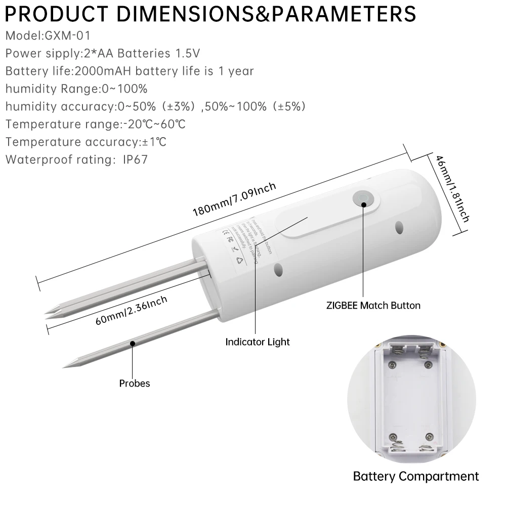 ZIGBEE Plant Monitor Outdoor Soil Temperature Meter Moisture Humidity Tester Sensor Garden Automation Irrigation TUYA Detector