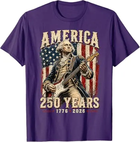 Abraham Lincoln 250. Jahrestag USA 250 Jahre 4. Juli T-Shirt George Washington Gitarre spielend US-Flagge Patriotisches Grafik-T-Shirt – Detail 17