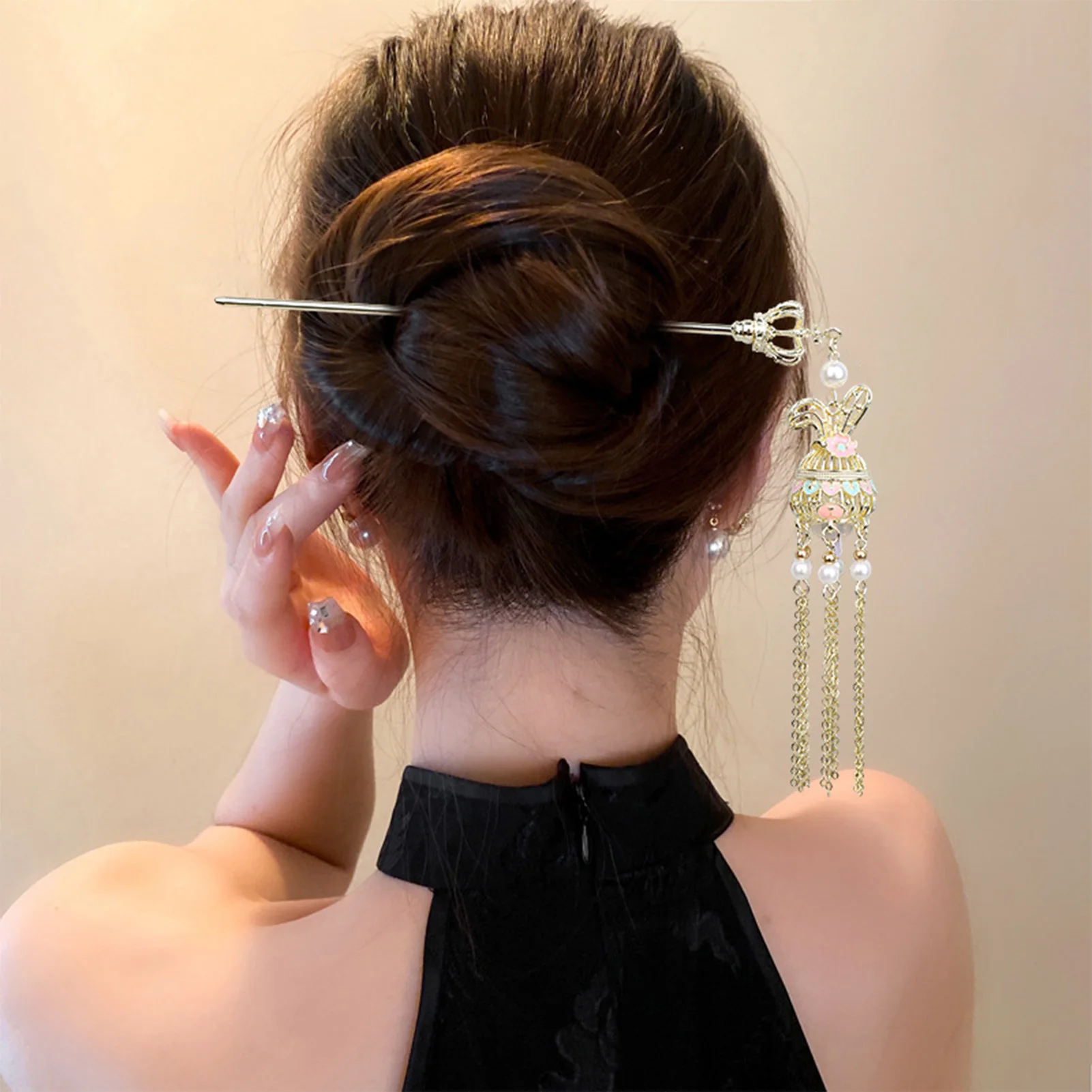 Fermagli per capelli lanterna cinese Bastoncini per capelli Accessori per capelli leggeri a LED per donne Bambini Bacchette per capelli retrò Copricapo con nappe