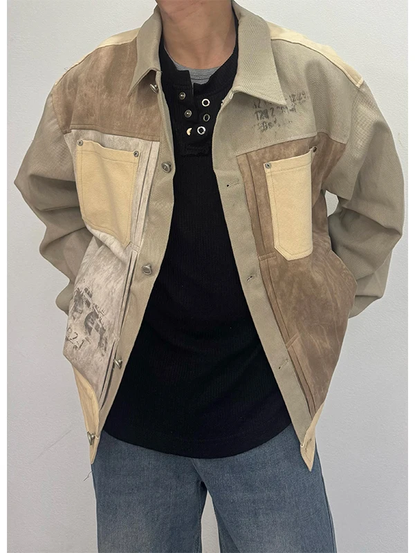 

TANGZ STUDIO American Retro Aalyptic Sle Men's And Women's Suede Patchwork Color Colion Waed Jaet