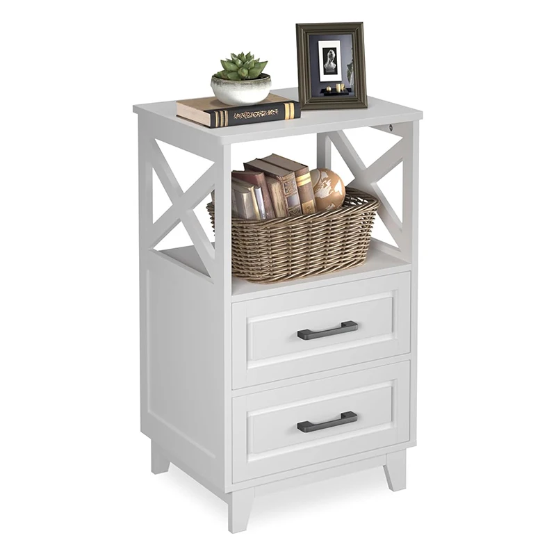 

RoyalCraft Tall Nightstand, Side Table with 2 Drawers and Open Shelf on Top, Bedside Table with Solid Feet, Stand End table