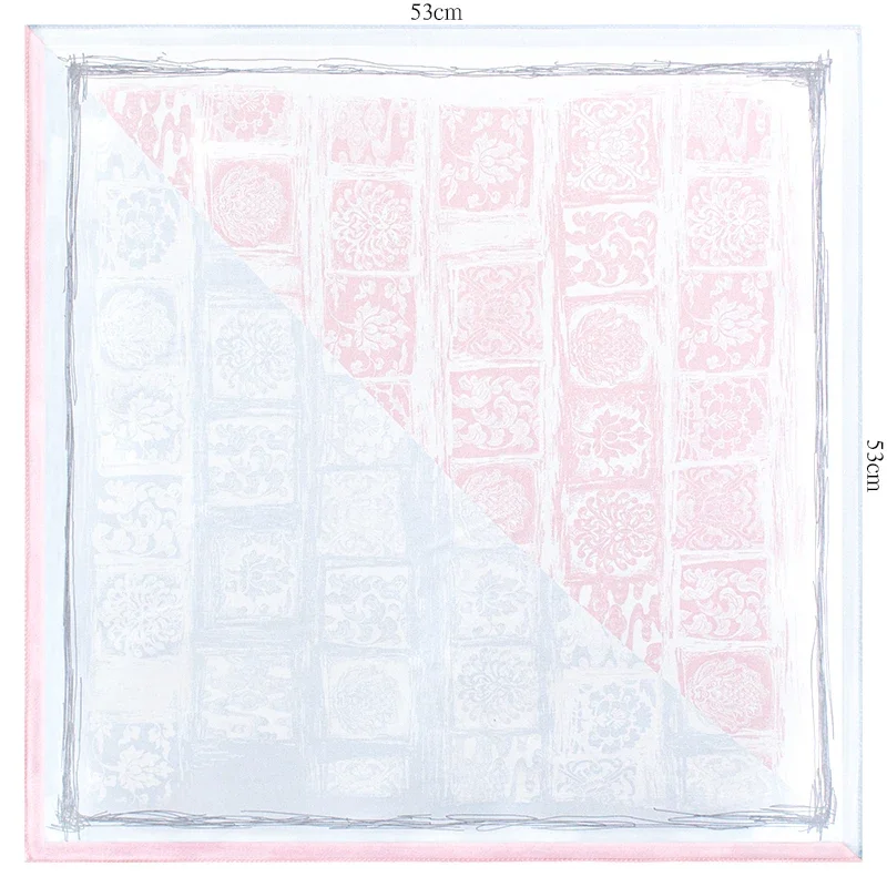Pink Blue Floral Print 100% Mulberry Silk Scarf 53x53cm Square Neck Bandana for Women Elegant Neckerchief