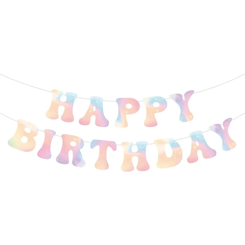 Superior Quality One Pastel Rainbow Paper Happy Birthday Movable Letter Banner for Kids Girls Birthday Party Decoration Supplies