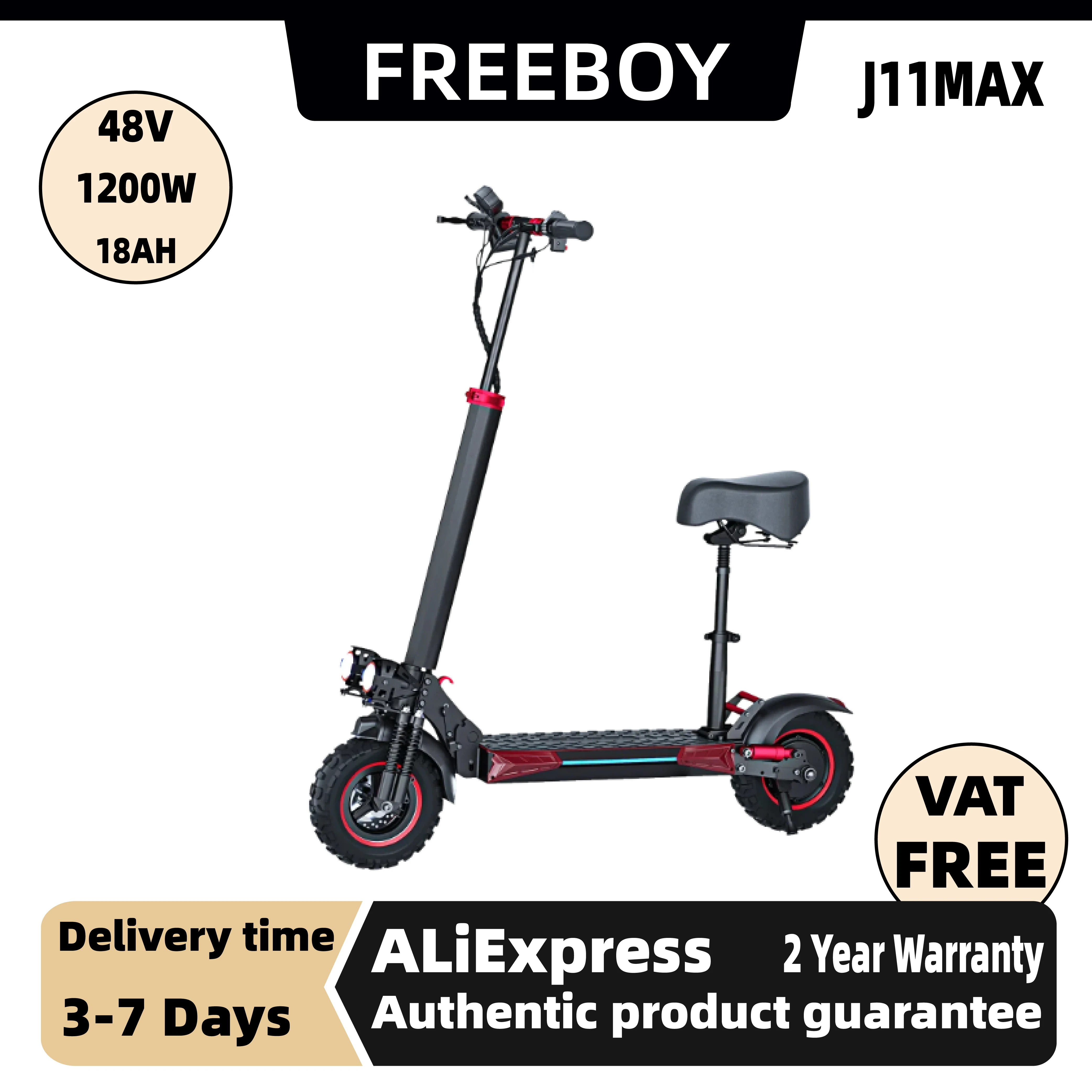 Planche à roulettes électrique pour adultes FREEBOY J11MAX 1200W, édition pliable premium, scooter électrique 48V 18Ah, batterie 11 pouces, pneus tout-terrain