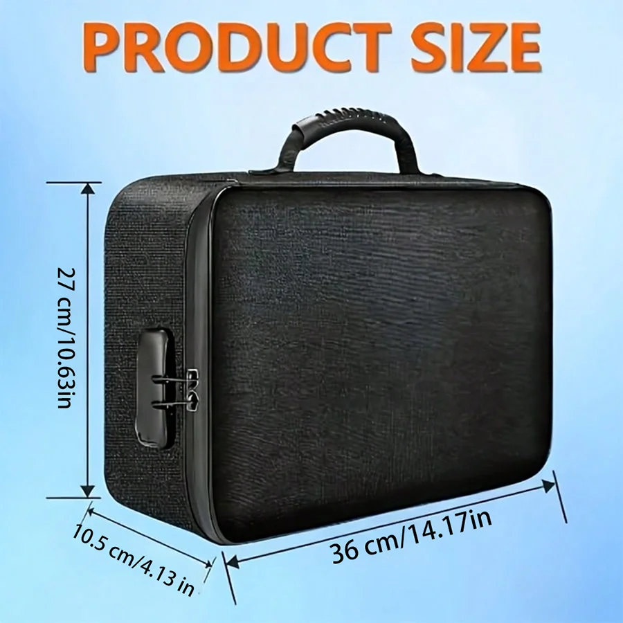 Black Fireproof File Bag with Password Lock - 3-Layer Scratch Resistant Storage Box, Suitable for Laptops,