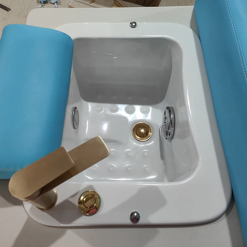 eh-High End Nail Salon Equipment White Base Foot Spa Chair Luxury Blue Beauty Shop Manicure Pedicure Station With Stool@