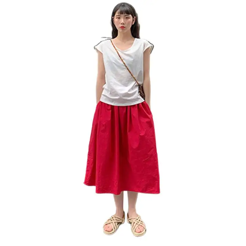 

Summer New Style Women Candy Color Casual Cotton Linen Skirts With Pockets Autumn Ladies Fashion Solid Skirts -