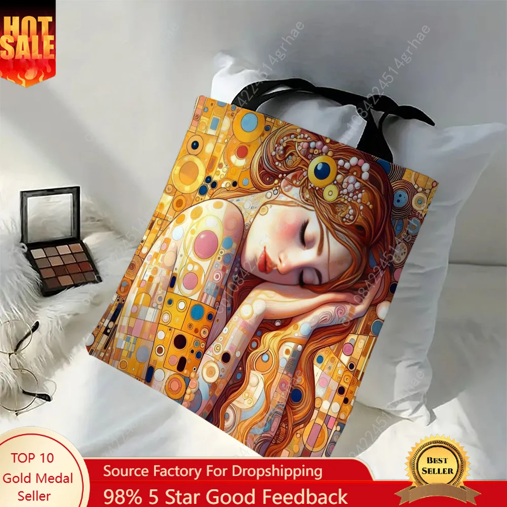 1pc Gustav Klimt Shopping Bag Artistic Ladies Bags Popular Functional Bag Polyester Material Accessory Handbag 30x35cm