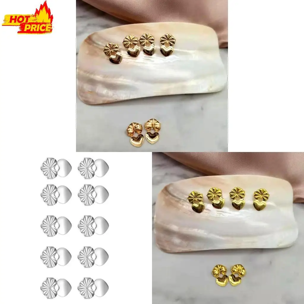 

Pack Of 10 Convenient Heart Shaped Earring Backs For Droopy Ears Large Support