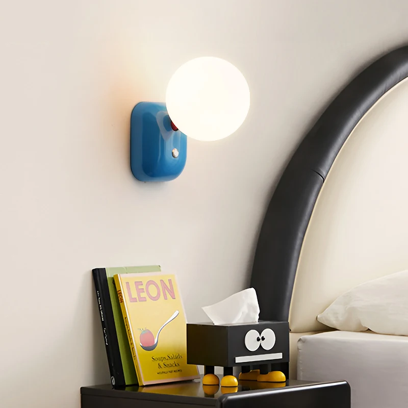 Cartoon Cream Pink Wall Lamp Kids Room Macaron Bedroom Bedside Cute Sconce Lights for Living Room Corridor Aisle Push Switch G9
