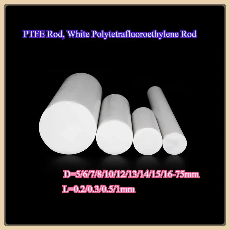Virgin PTFE Rod White Teflon Bar Stock 1mm to 75mm Diameter Machining