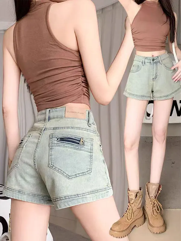 

American Retro Hot Girl Denim Shorts Women Summer Thin High Waist Small Size Slim Elastic A-Line Arm-Enveloping Hot Pants