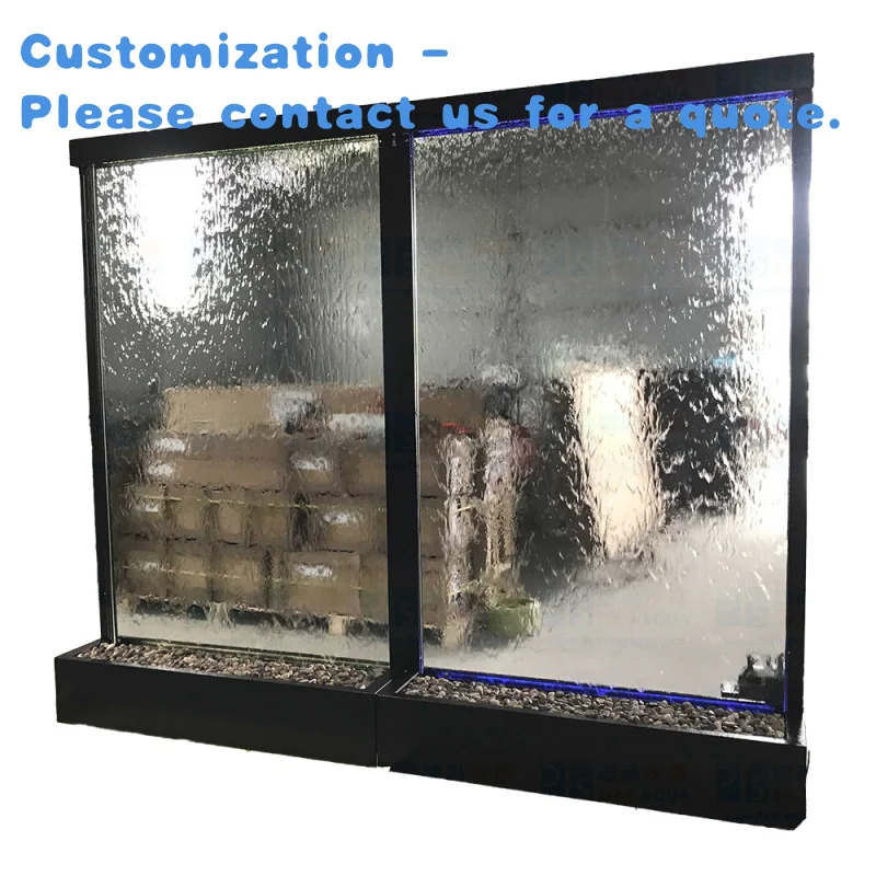 custom.Professional 1.5*2.Indoor/Outdoor Stainless Steel Metal Glass Waterfall Fountain Contemporary Two Panels Garden Orname