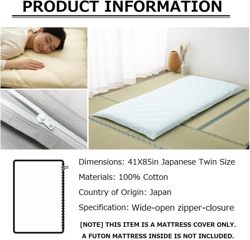 

Emoor Zip Cover For Japanese Futon Mattress Presso Semi-Double/Semi-Double Xl Made In Japan 100% Cotton (Blue), Zipper-Closure