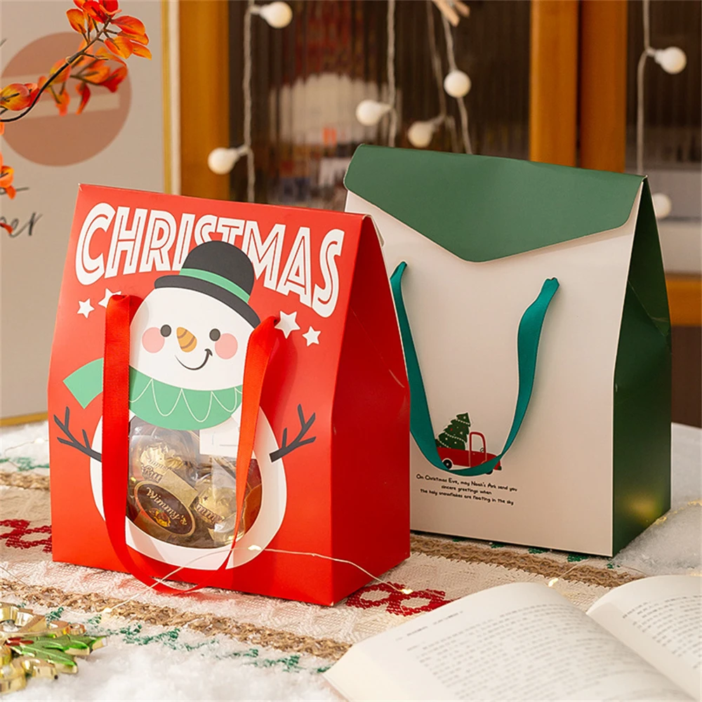 Party Decor Bag Reduct Tearing Risk Candy Gift Packaging Bag Red Green Santa Window Box Eye-Catching Christmas Paper Handbag