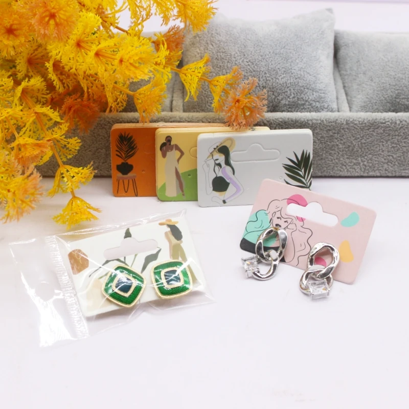 100 pcs 5.5x3.5cm new luxury brand jewelry pearl powder paper display earring cards, earring packaging label cards
