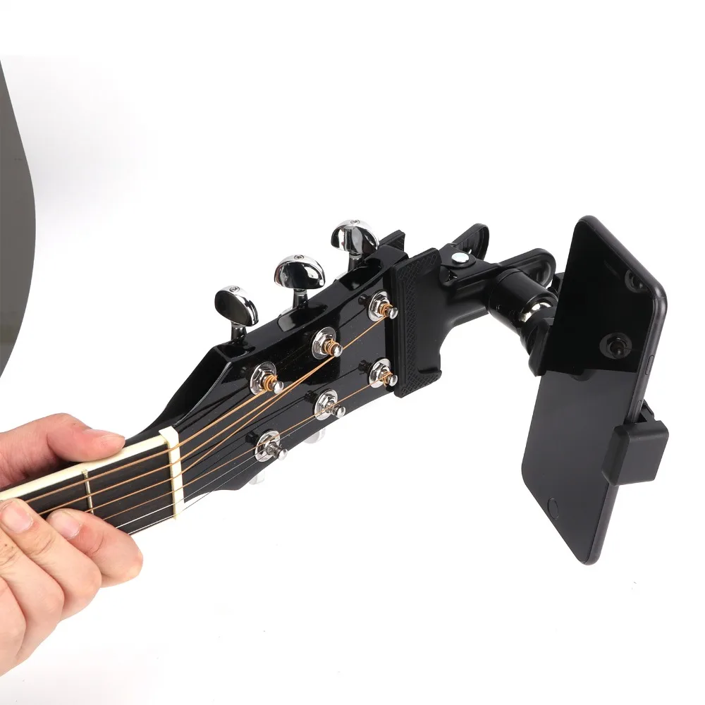 360° Rotatable Guitar Phone Holder Black Plastic + Metal Headstock Phone Mount Clamp Design Phone Holder Mount For Viewing