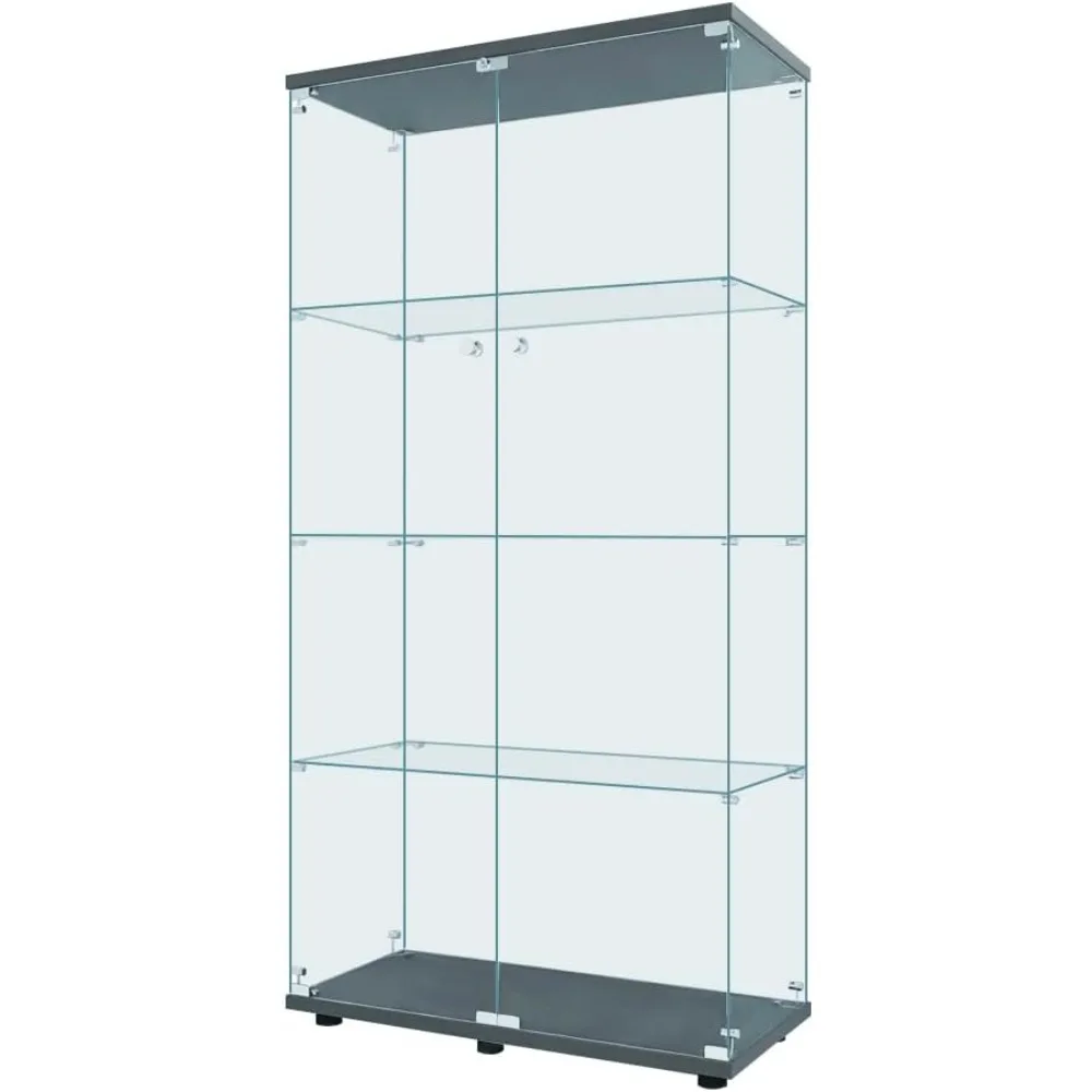 

Glass Cabinet Display Cabinet for Living Room, Bedroom, Office Collectible Shelving, Floor Standing Glass Bookshelf, Black