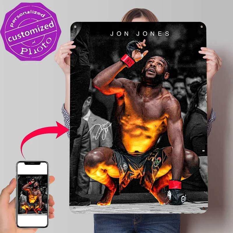Jon Jones MMA Fighter Metal Poster Customized Wall Art Retro Vintage Metal Signs for Man Cave Setup Decorations Room Decoration