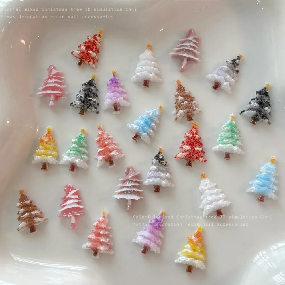 30PCS 3D Relief Frosted Snow Cute Christmas Tree Nail Charms Colorful Mini Xmas Rhinestones Decorations DIY Manicure Accessories