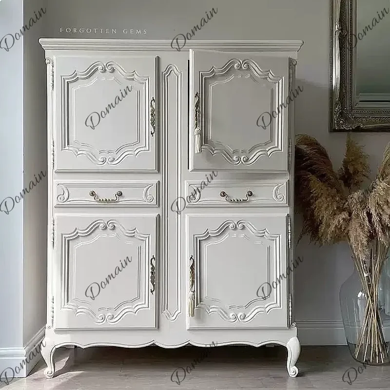 YUI French Vintage Solid Wood Sideboard and Carved Storage Cabinet, Rustic Decor for Small Space