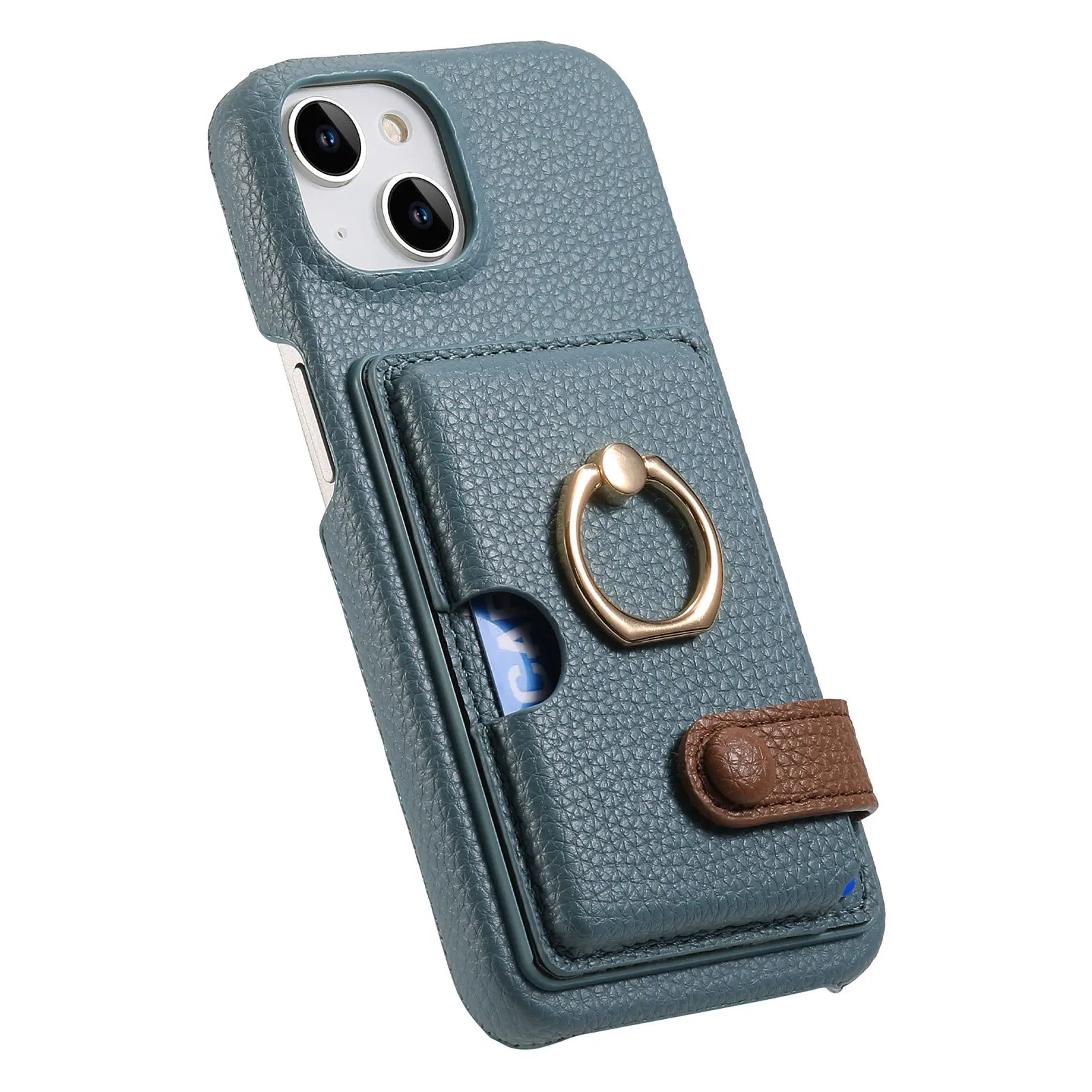 Leather Ring Support Phone Case for IPhone 17 Air 16E 18 16 15 14 13 12 11 Pro Max Plus Wallet with Card Holder Shockproof Cover