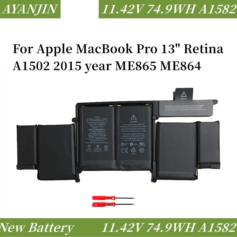 

A1582 A1493 Laptop Battery For Apple MacBook Pro 13" Retina A1502 2013 2014 2015 Year 020-00010 Free Tools