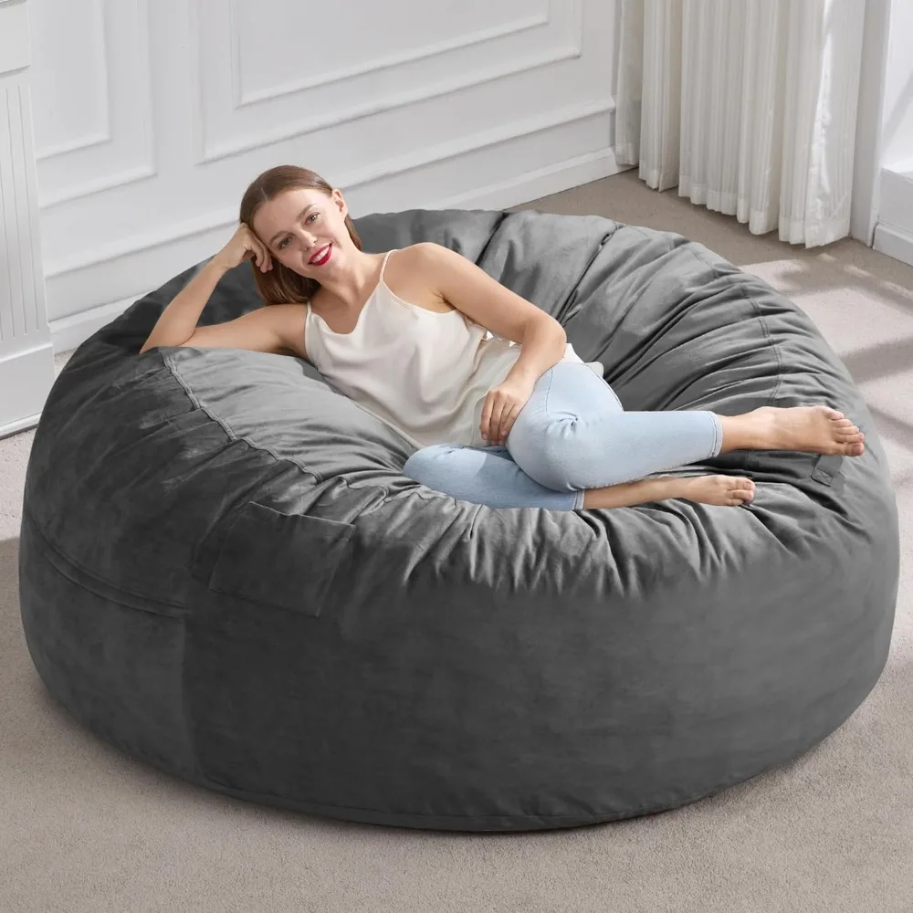 

5FT Bean Bag Chair, Large Bean Chair W/Removable Cover, Beanbag Chair W/Filler, Adult Bean Bag Chairs for Living Room, Bedroom
