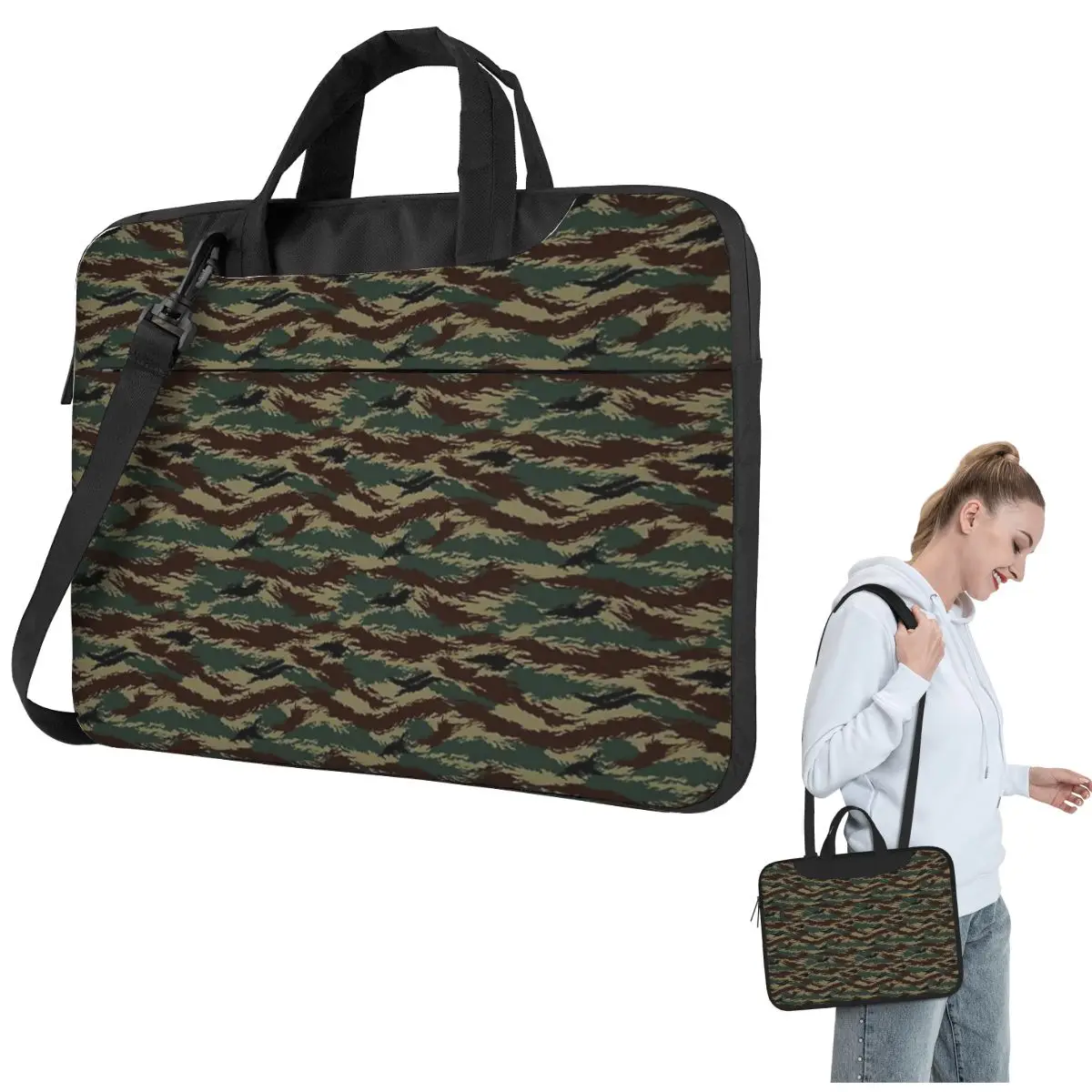 Tiger Stripe Camouflage Military Camo Crossbody Laptop Bag Case Computer Bag Resistant Protective Notebook Pouch for Macbook Pro