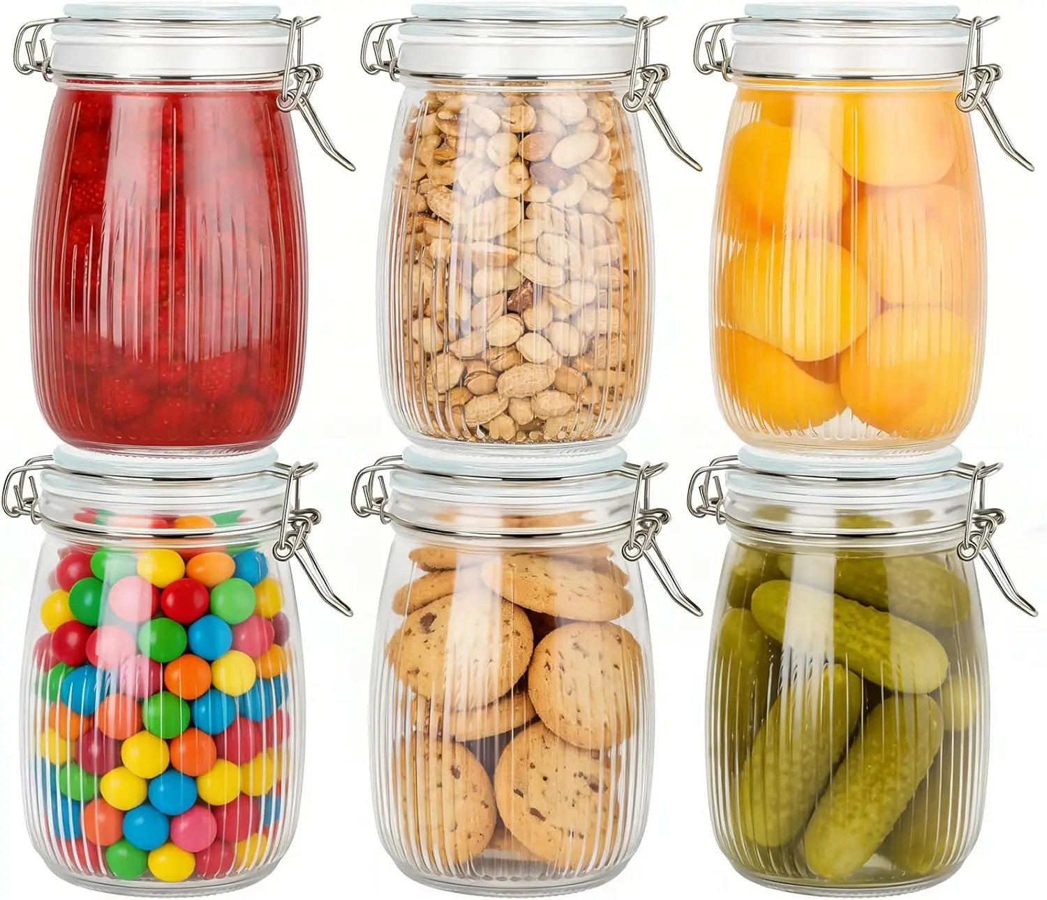 

Стеклянные банки с широким горлом объемом 35 унций с герметичными откидными крышками, 6 шт., большие многоразовые стеклянные контейнеры для хранения на кухне и в кладовой