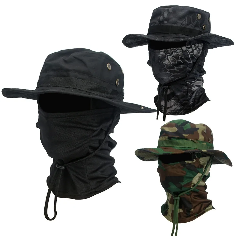 2 unids/set sombrero de ala ancha pasamontañas conjunto mixto hombres protector solar Boonie gorra al aire libre senderismo Camping pesca sombrero para el sol sombrero de pescador
