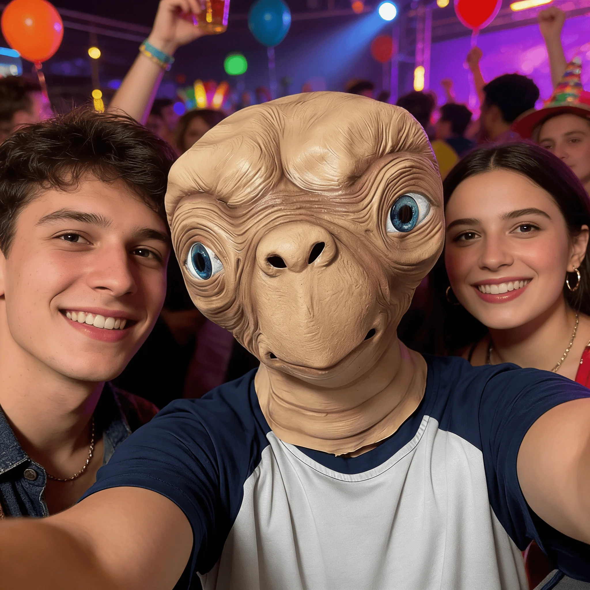 E.T. Máscara Alienígena Inspirada en Extraterrestres – Máscara de Látex Realista de Cabeza Completa con Ojos Azules Brillantes, Ideal para Halloween