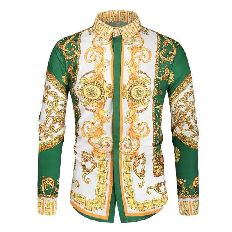 2025 men's new retro gold luxury long sleeved shirt with high-quality button up top suitable for street parties