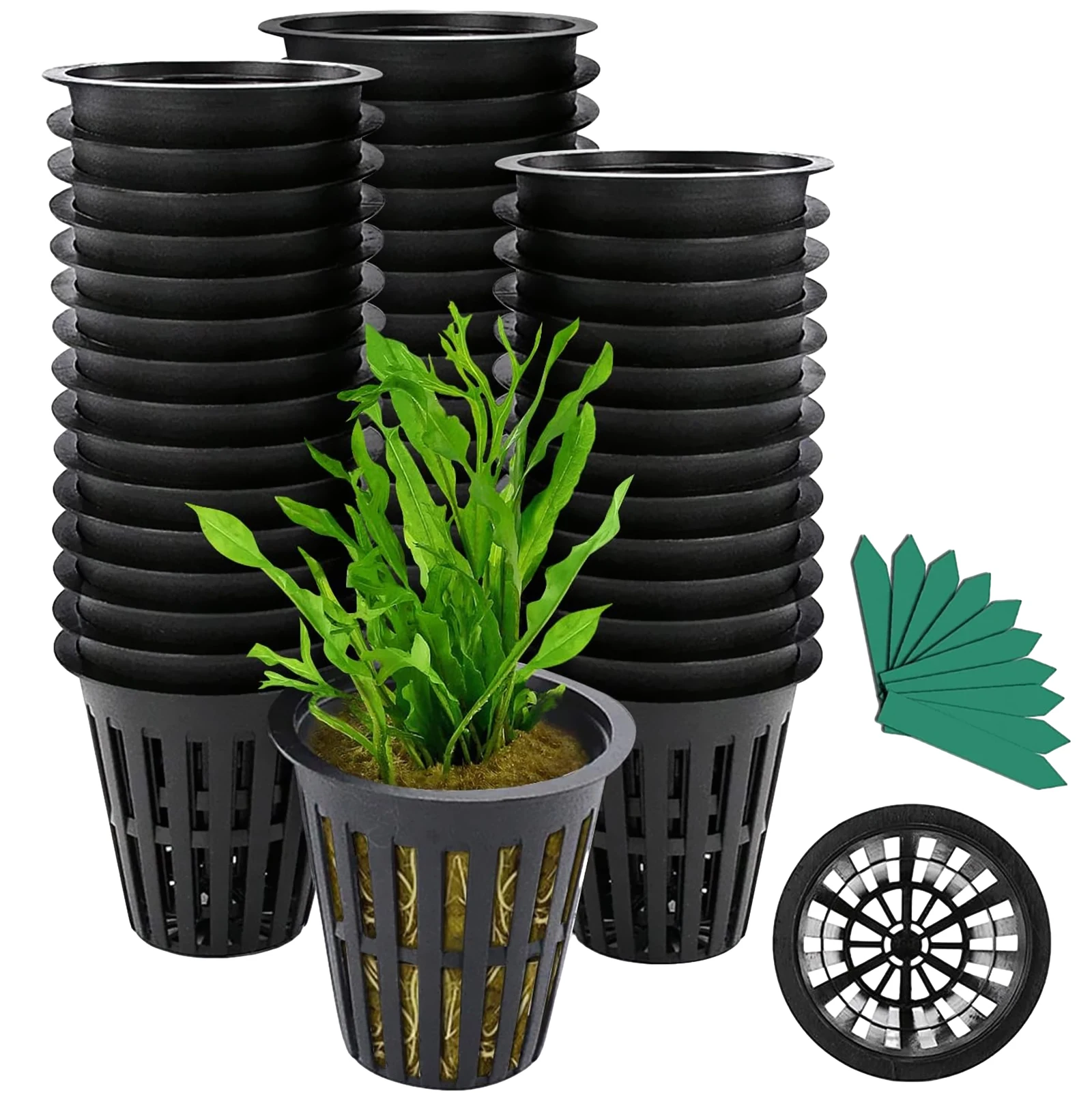 Net Pots 2 inch Heavy Duty Hydroponic Cups Mesh Pots with Plant Labels, Slotted Design for Indoor or Outdoor Growing