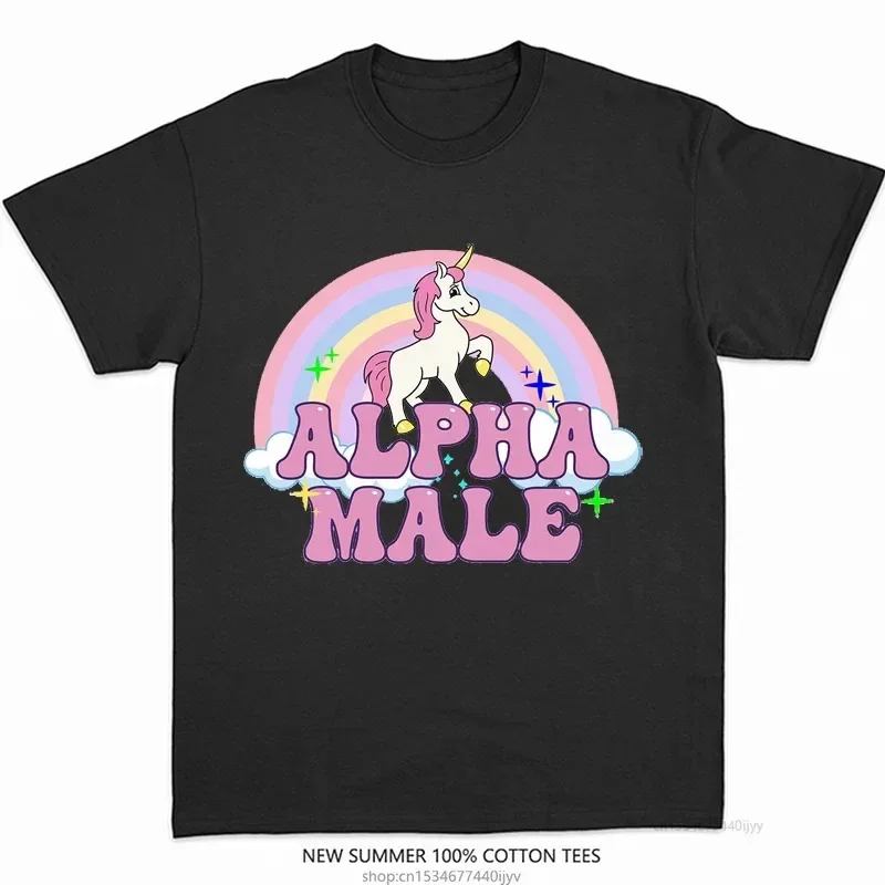 Alpha Male Unicorn Tee Rainbow Graphic Tees Funny T-Shirts Women Fashion Hip Hop Men Tops 100% Cotton Unisex Aesthetic Clothing