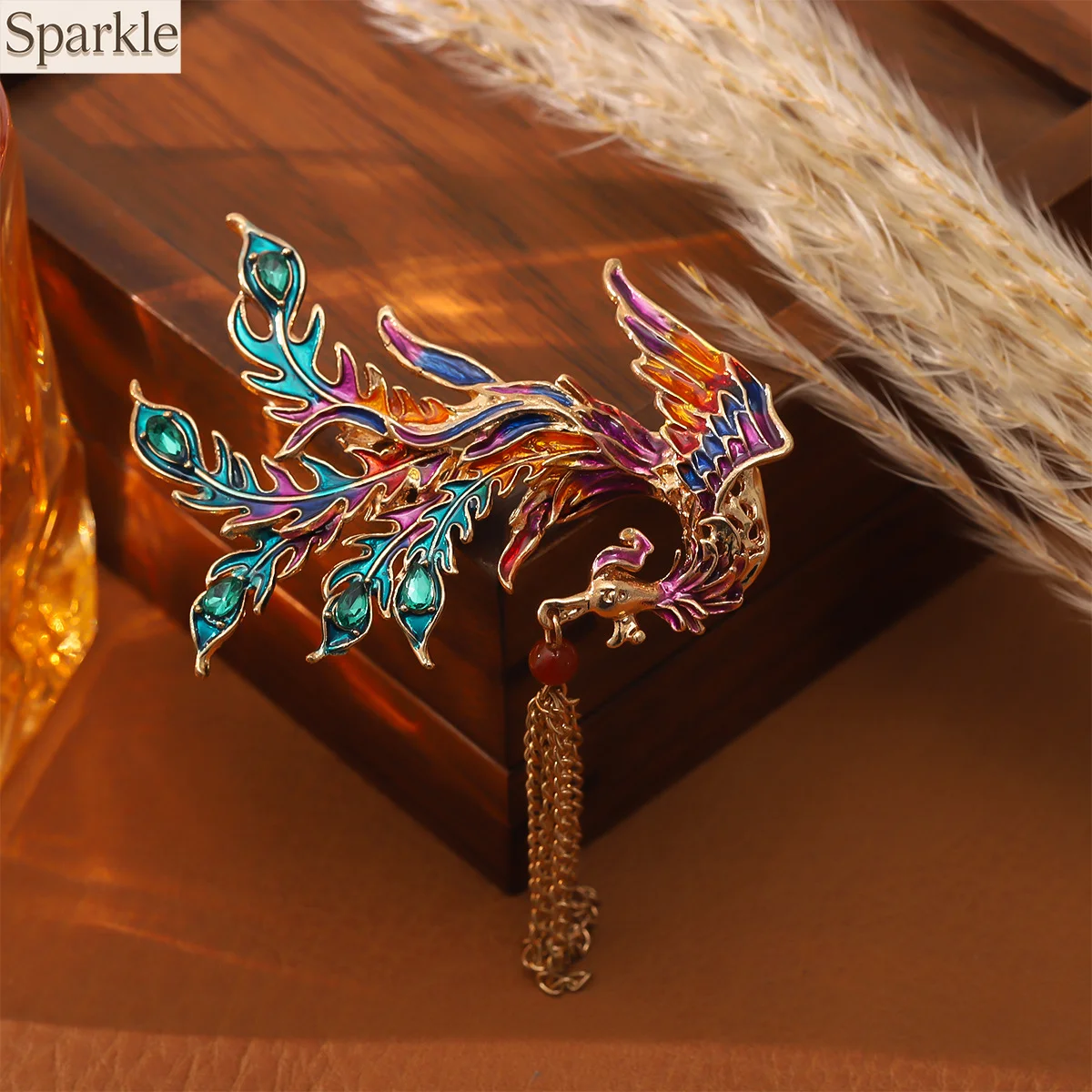 

Chinese Exquisite Enamel-like Colorful Phoenix Tassel Brooch Niche Luxury Piece Brooch for Women Anti-slip Clip Pin Accessory