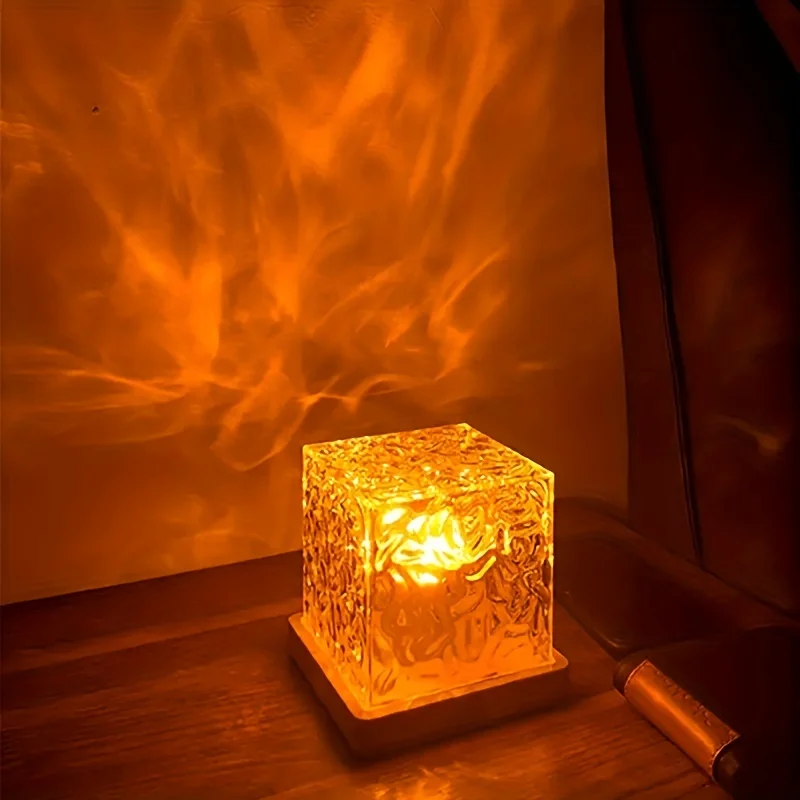 1PC Creative Bedside Night Lamp with Water Ripple Design Romantic Gift Star Projection Flame Atmosphere Lamp